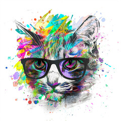 Wall Mural - abstract colorful cat muzzle illustration, graphic design concept