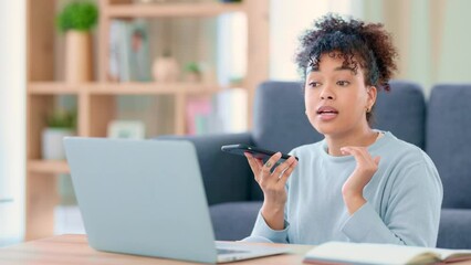 Poster - An angry student talking on the phone with a classmate while working on a project with her laptop at home. Young woman feeling stressed and upset while working on her assignment deadline.