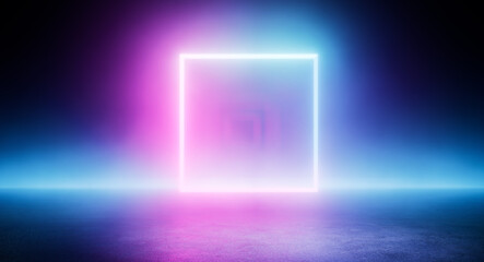 Poster - Neon cube tunnel way room background