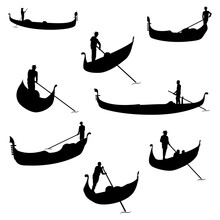 Set Of Gondolier Silhouettes. Vector Image 