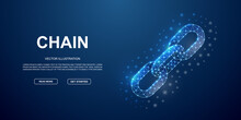 Chain 3d Low Poly Symbol With Connected Dots For Blue Landing Page. Chainlink Design Illustration Concept. Polygonal Blockchain Illustration