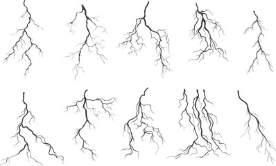 lightning outline icons set, electric flash of power energy and thunderbolts vector illustration. bl