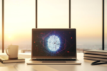 Aufkleber - Computer monitor with abstract fingerprint scan interface, digital access concept. 3D Rendering