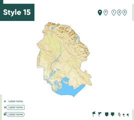 Naklejka na meble Khuzestan, Iran - map with shaded relief, land cover, rivers, lakes, mountains. Biome map.