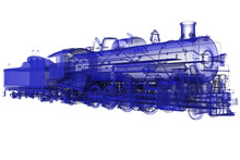 Steam Locomotive Train Wireframe Intersection 3d Rendering