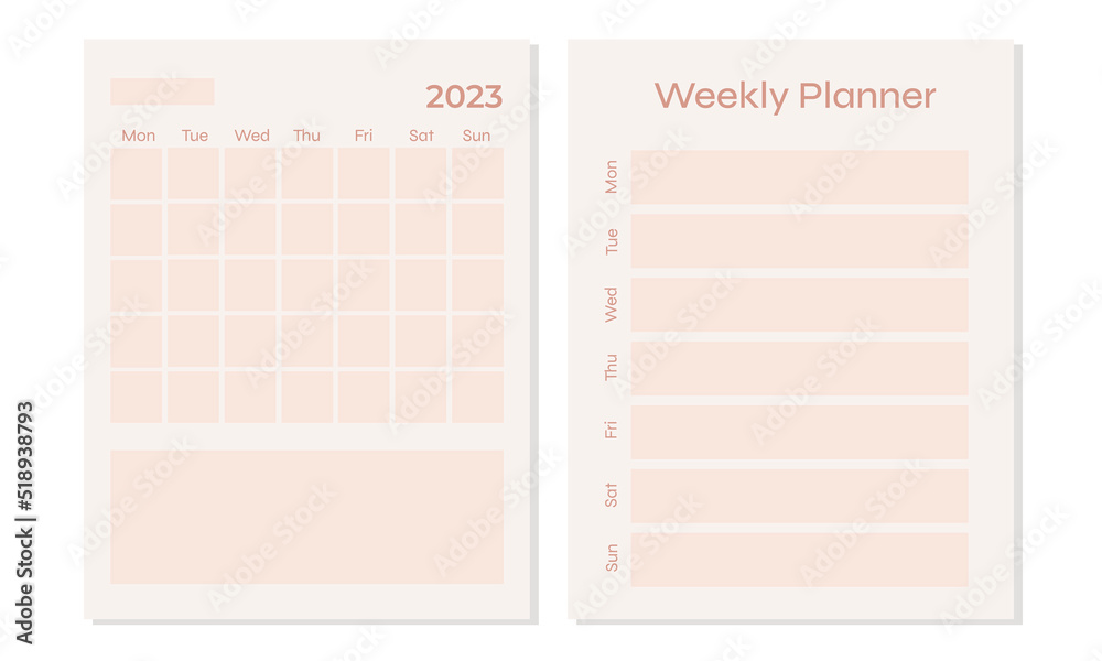 Vector monthly planner template in pastel pink colors.Organizer with ...