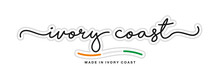 Made In Ivory Coast, New Modern Handwritten Typography Calligraphic Logo Sticker, Abstract Ivory Coast Flag Ribbon Banner