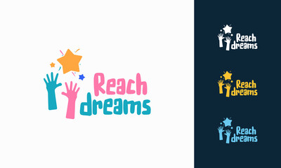 Wall Mural - reaching star fun logo, online learning logo designs vector, kids dream logo, reach dreams logo