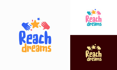 Wall Mural - reaching star fun logo, online learning logo designs vector, kids dream logo, reach dreams logo