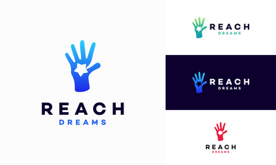 Wall Mural - reaching star fun logo, online learning logo designs vector, kids dream logo, reach dreams logo
