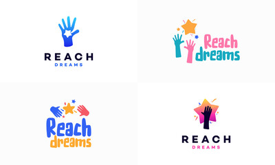 Wall Mural - set of reaching star fun logo, online learning logo designs vector, kids dream logo, reach dreams lo