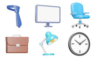 Aufkleber - Office 3d icon set. Work in the office. Isolated icons, objects on a transparent background