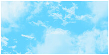 Light Airy Marshmallow Clouds On The Blue Sky.Cloudscape White Texture Cumulus Clouds In Blue Sky..Panorama Of Blue Sky And White Cloud Nature Background.><