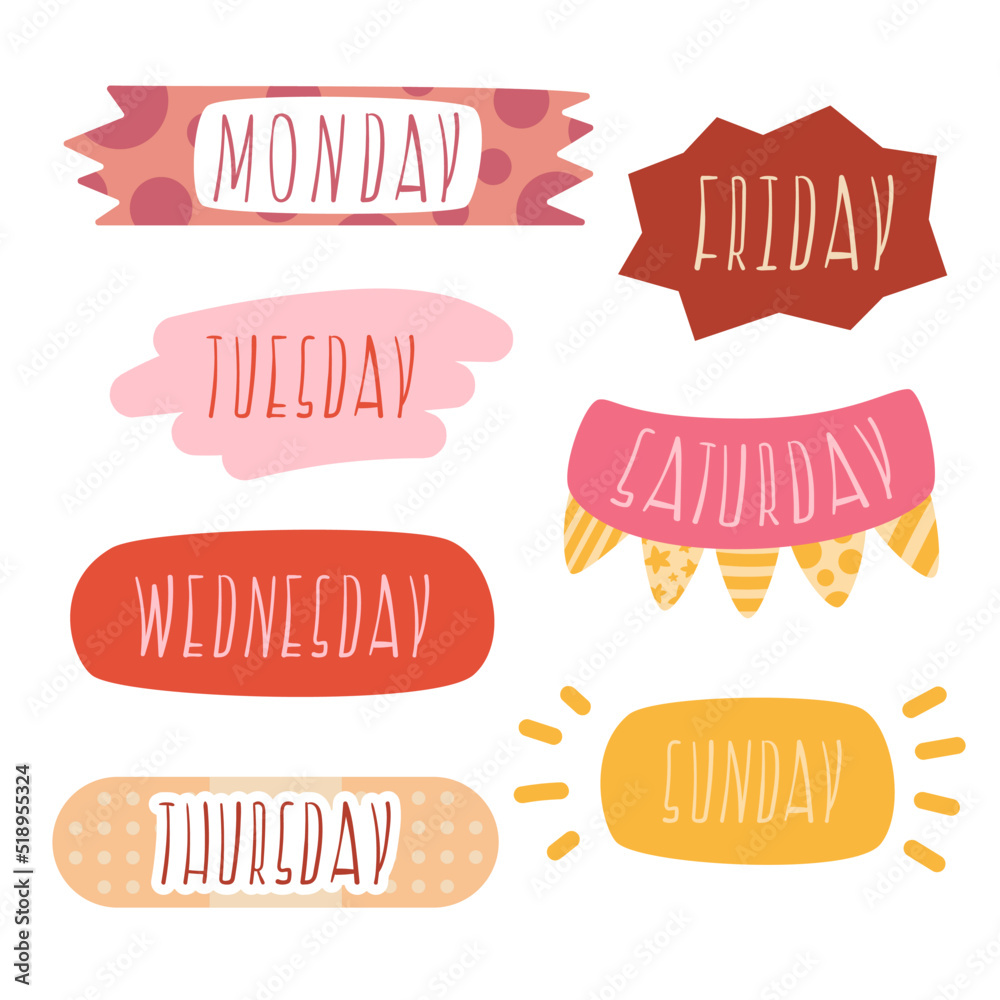 Week Numbers Stickers Set of Daily Planner Stickers with Days of Week, Patches Collection for ...