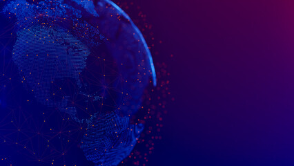 Poster - Dotted earth with a digital communication line. Global network connection around the globe.