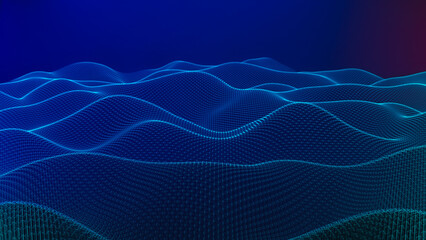 Poster - Abstract curve wireframe cube. Wave Technology Background. Futuristic circuit digital concept, Blockchain, Big Data, 3D rendering.
