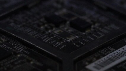 Poster - Microchip footage with a bright blue flashing light. Equipment overheating. chips