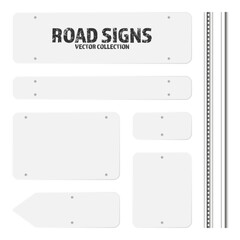 Wall Mural - various road, traffic signs. highway signboard on a chrome metal pole. blank white board with place 