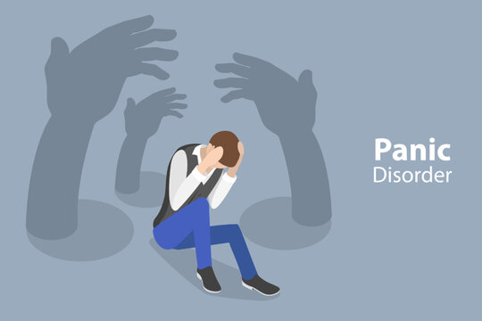 3D Isometric Flat Vector Conceptual Illustration of Panic Disorder, Anxiety Attack