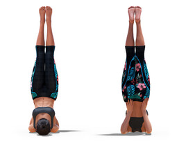 Wall Mural - Front and Back Poses of a Woman in Yoga Shoulderstand Pose on white