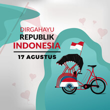 Happy Pedicab Indonesian Independence Day Design Vector Illustration