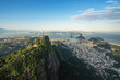 Aerial view of Rio skyline with Corcovado Mountain, Sugarloaf Mountain and Guanabara Bay - Rio de Janeiro, Brazil