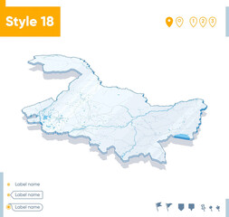 Naklejka na meble Heilongjiang, China - 3d map on white background with water and roads. Vector map with shadow.
