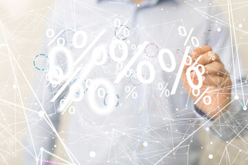 Poster - hand touches virtual percent icon