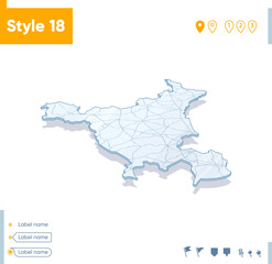 Naklejka na meble Haryana, India - 3d map on white background with water and roads. Vector map with shadow.