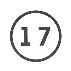 Poster - Gray number 17 in a circle on a white background. Numbers and numbers. Numbering. Rendering an image.