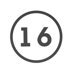 Poster - Gray number 16 in a circle on a white background. Numbers and numbers. Numbering. Rendering an image.