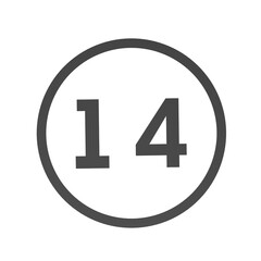 Poster - Gray number 14 in a circle on a white background. Numbers and numbers. Numbering. Rendering an image.