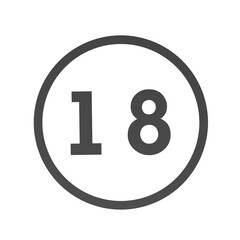 Poster - Gray number 18 in a circle on a white background. Numbers and numbers. Numbering. Rendering an image.