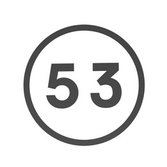 Poster - Gray number 53 in a circle on a white background. Numbers and numbers. Numbering. Rendering an image.