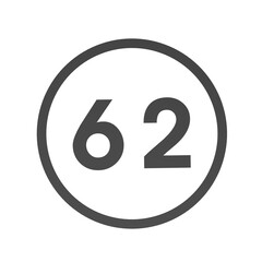 Poster - Gray number 62 in a circle on a white background. Numbers and numbers. Numbering. Rendering an image.