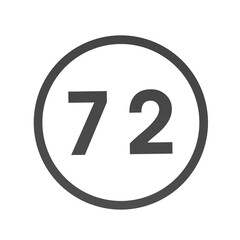 Poster - Gray number 72 in a circle on a white background. Numbers and numbers. Numbering. Rendering an image.