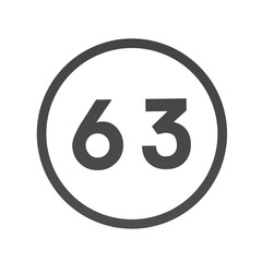 Poster - Gray number 63 in a circle on a white background. Numbers and numbers. Numbering. Rendering an image.