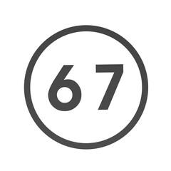 Poster - Gray number 67 in a circle on a white background. Numbers and numbers. Numbering. Rendering an image.