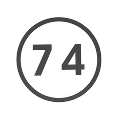 Poster - Gray number 74 in a circle on a white background. Numbers and numbers. Numbering. Rendering an image.