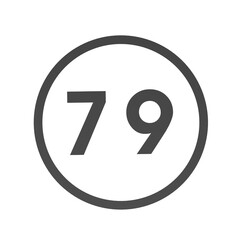 Poster - Gray number 79 in a circle on a white background. Numbers and numbers. Numbering. Rendering an image.