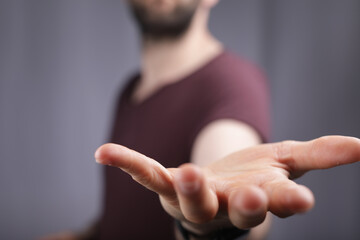 Canvas Print - open hand young man clean