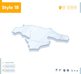 Naklejka na meble Kohgiluyeh And Boyer Ahmad, Iran - 3d map on white background with water and roads. Vector map with shadow.