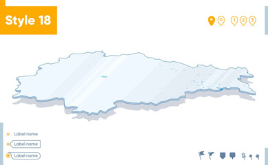  Kursk Region, Russia - 3d map on white background with water and roads. Vector map with shadow.