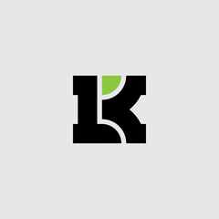 Poster - l and k initials or logo. lk monogram or logotype with green quarter of circle. kl - design element 