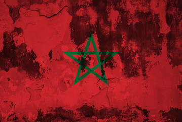 Wall Mural - Morocco flag in cracks texture background. crisis concept