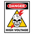 Human skull is pierced by high voltage lightning. Warning vector sign