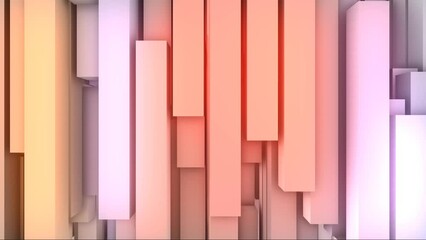 Poster - Animated modern gentle background of blocks. Glowing 3d rectangles. Nude randomly moving pistons. Gravity. Computer screensaver for art, technology, business, intro, logo. 4k