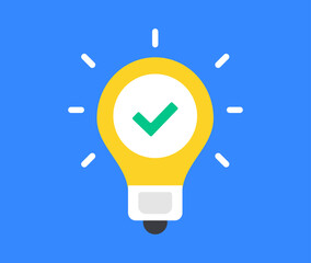 Poster - Light bulb and check mark. Idea, solution concepts. Vector illustration