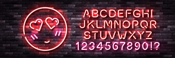 Wall Mural - vector realistic isolated neon sign of heart emoji logo with easy to change color alphabet font on t