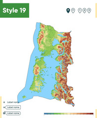 los lagos, chile - high detailed physical map. vector map. dem map.